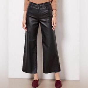 Kut from the Kloth Black Wide-Leg Faux Leather Jeans with Raw Hem